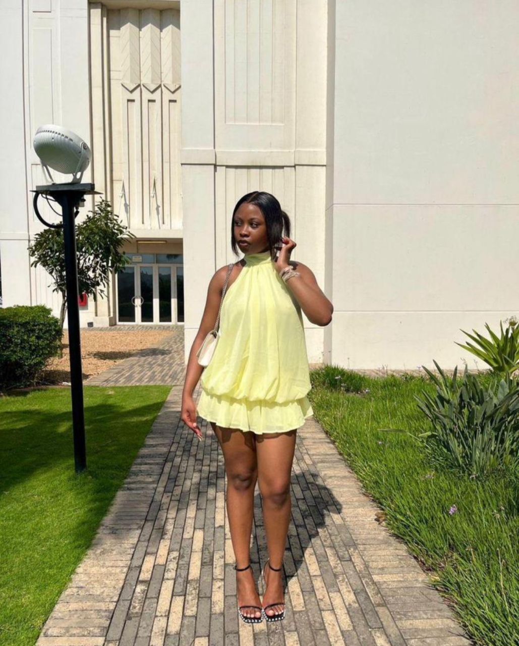 Lemon Squeeze" Chiffon Halter Romper with Tiered Ruffle Hem