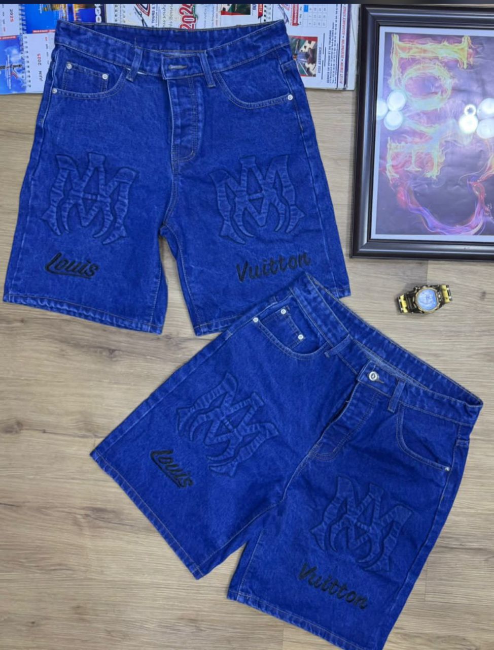 Men's Designer Inspired Denim Shorts - Blue thumbnail 2