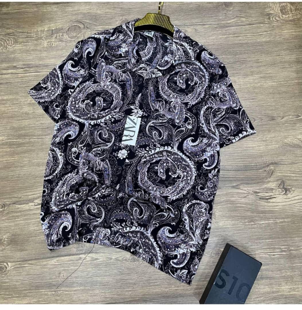 Zara Men's Short Sleeve Paisley Print Casual Shirt