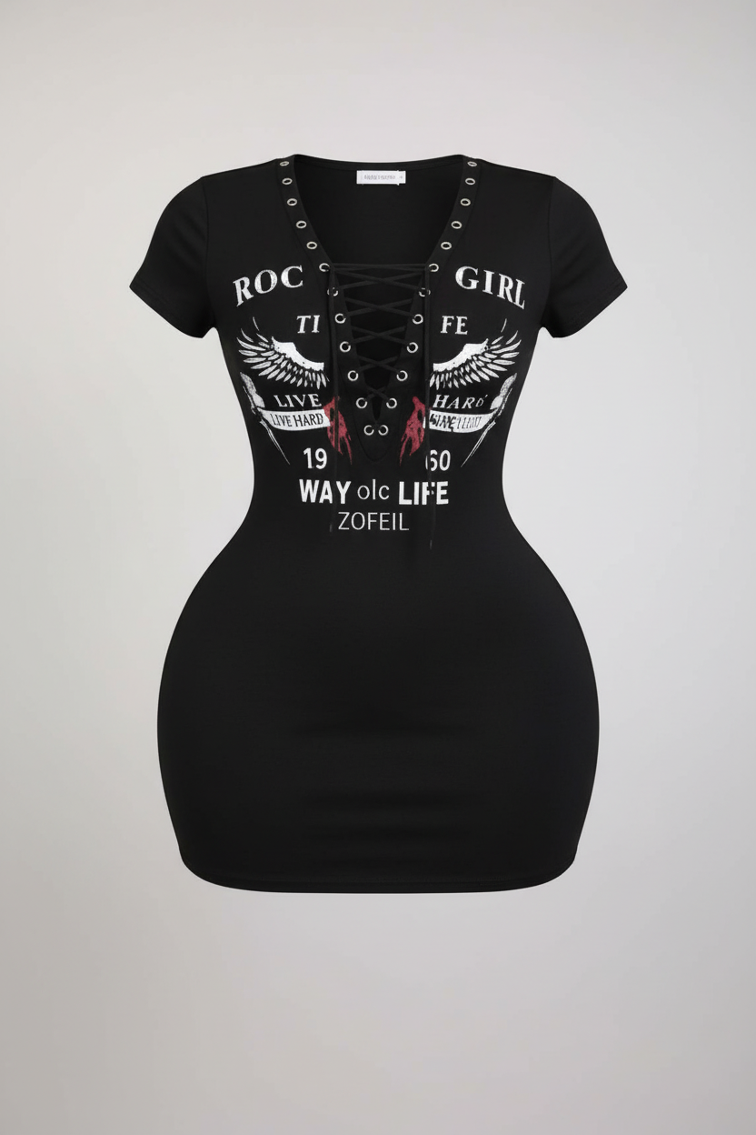 Zofeil 'Roc Girl' Graphic Lace-Up Bodycon Mini Dress thumbnail 2