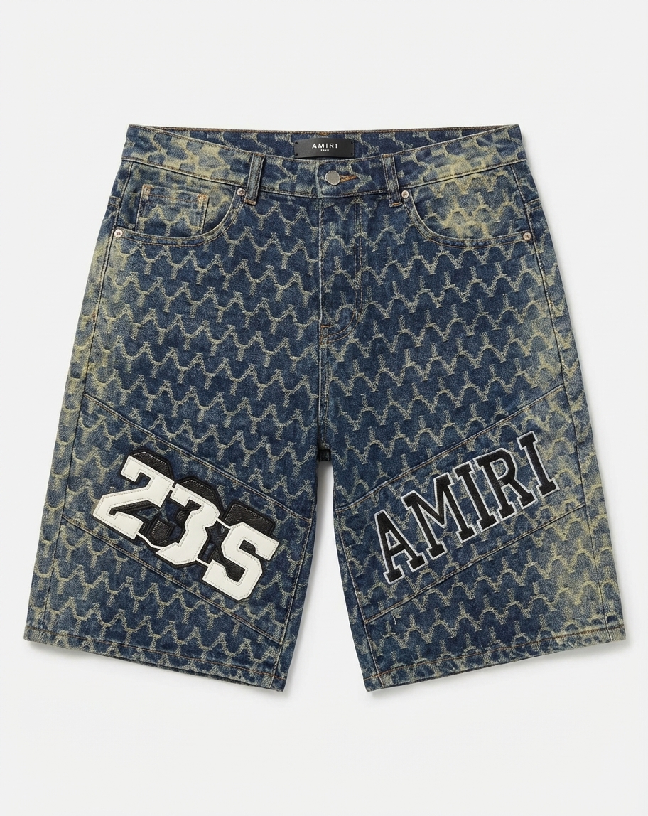 Amiri Monogram Pattern Denim Shorts