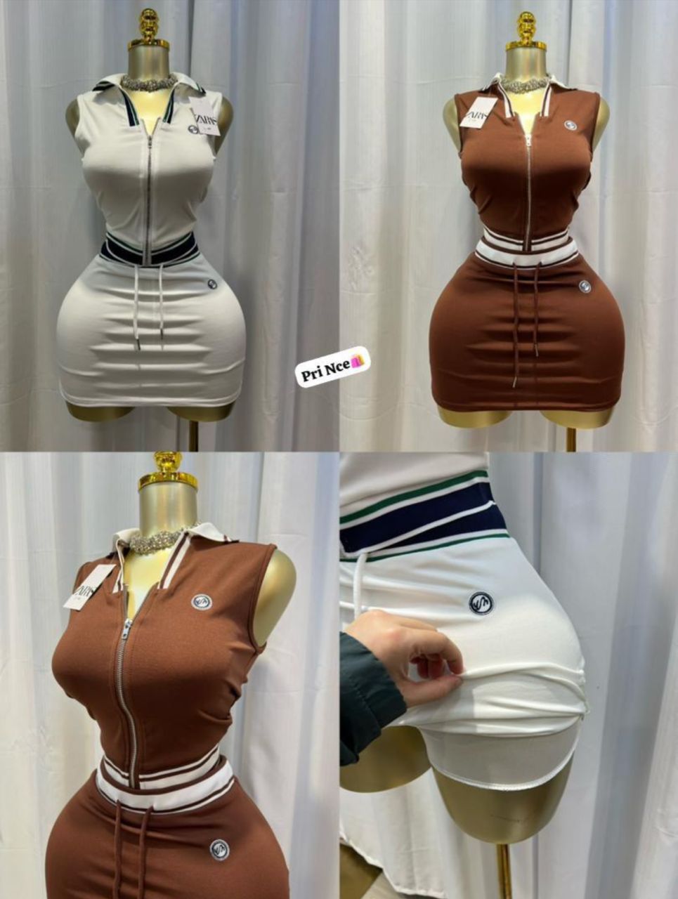 Women's Sleeveless Zip-Up Polo Mini Dress with Drawstring Waist thumbnail 3