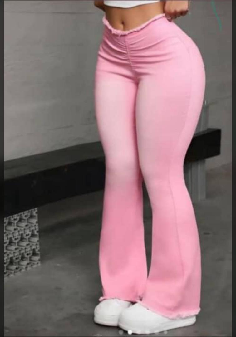 High-Waisted Ruched Flare Jeans with Raw Hem thumbnail 2