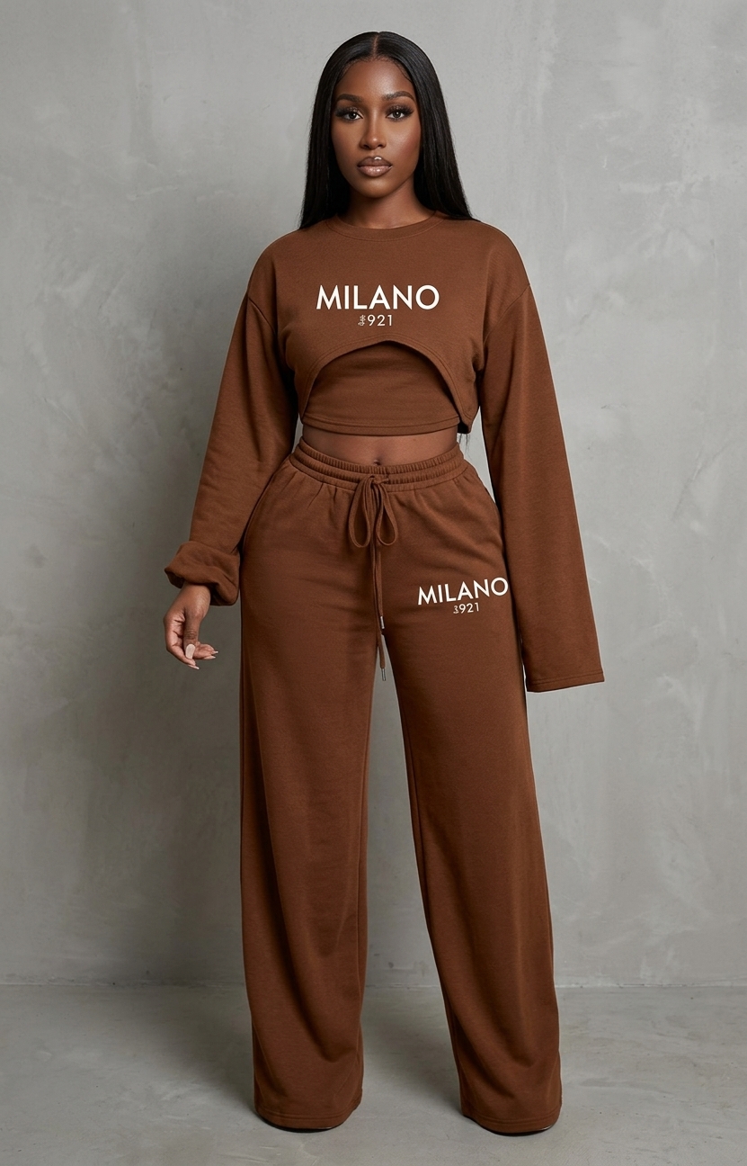 Milano Print Cropped Hoodie and Wide Leg Joggers Set thumbnail 2