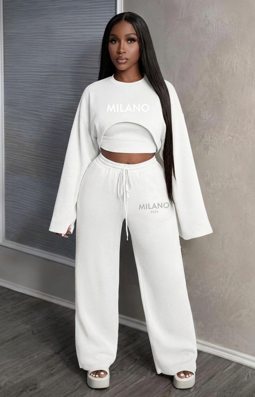 Milano Print Cropped Hoodie and Wide Leg Joggers Set thumbnail 3