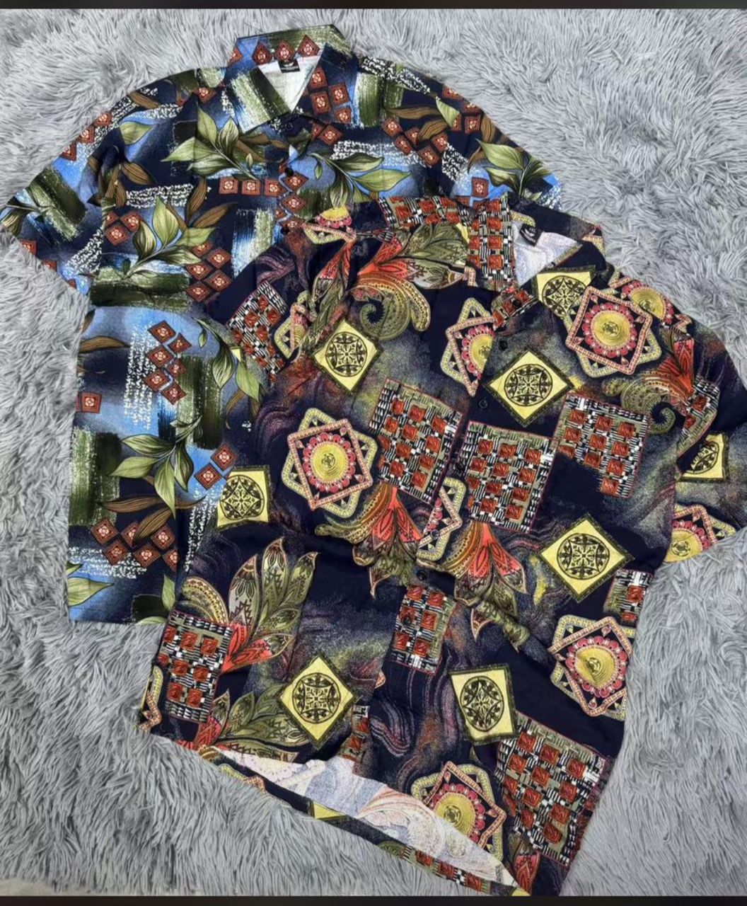 Men's Vintage-Inspired Abstract Print Short Sleeve Button-Down Shirt