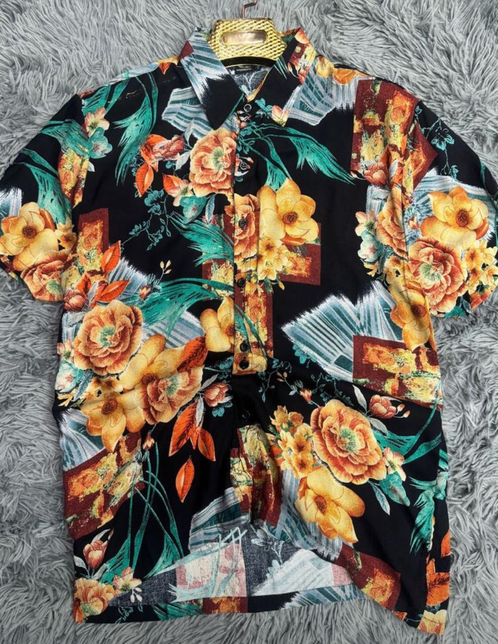 Men's Vintage Floral Print Short Sleeve Button-Down Shirt