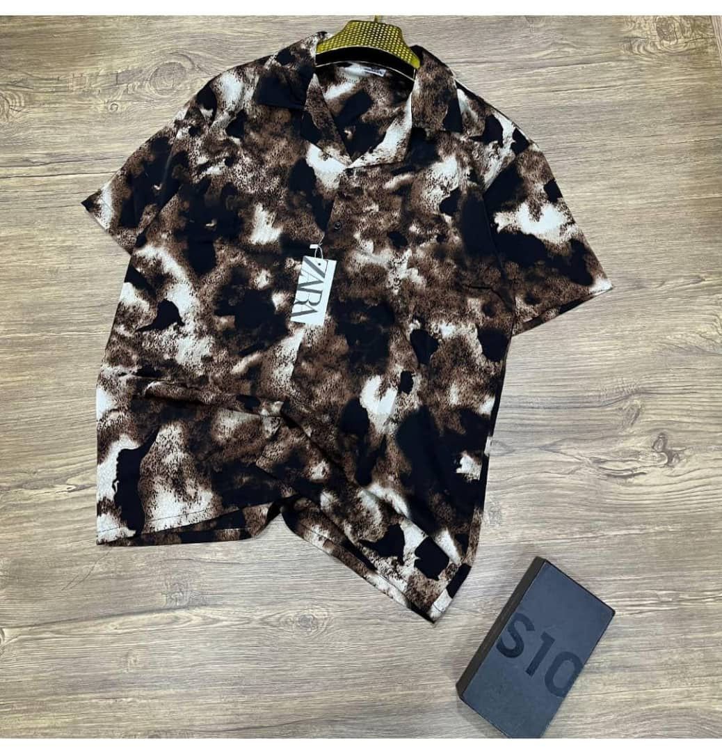 Zara Men's Abstract Print Short Sleeve Button-Down Shirt 2