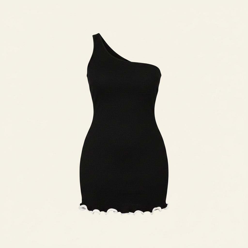 Women's One-Shoulder Scalloped Hem Mini Dress thumbnail 2