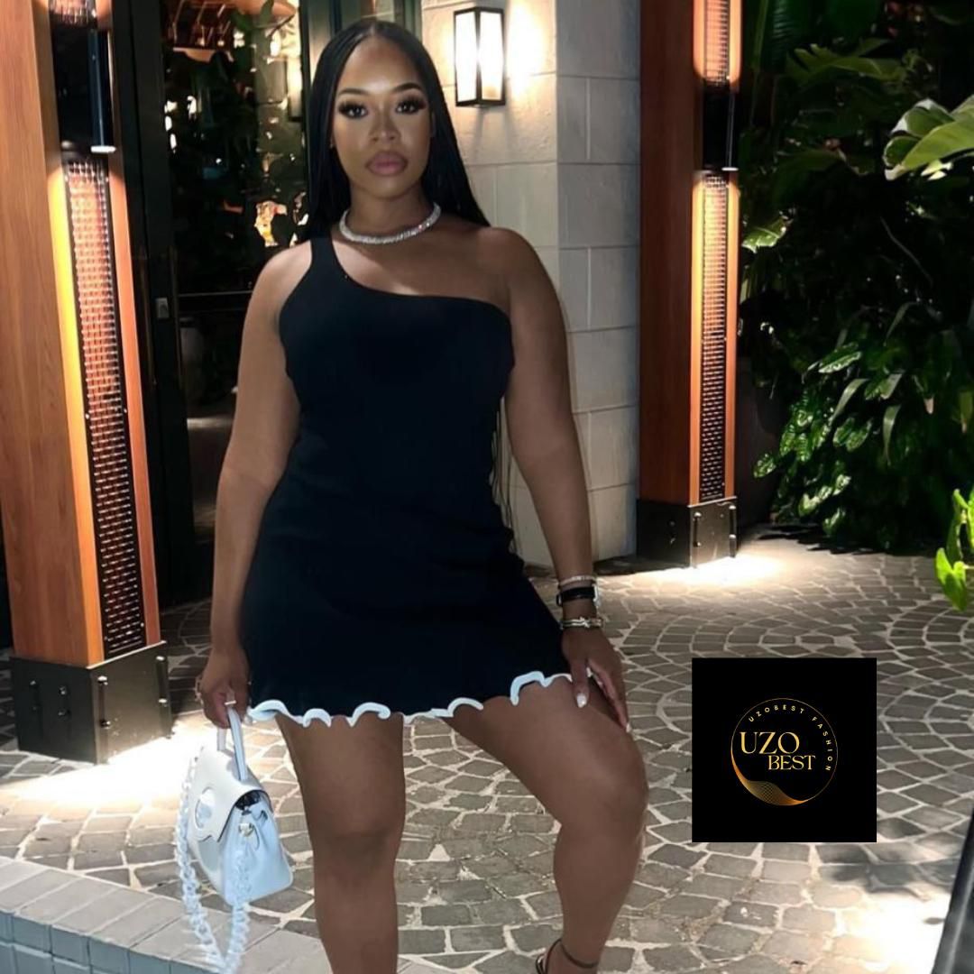 Women's One-Shoulder Scalloped Hem Mini Dress