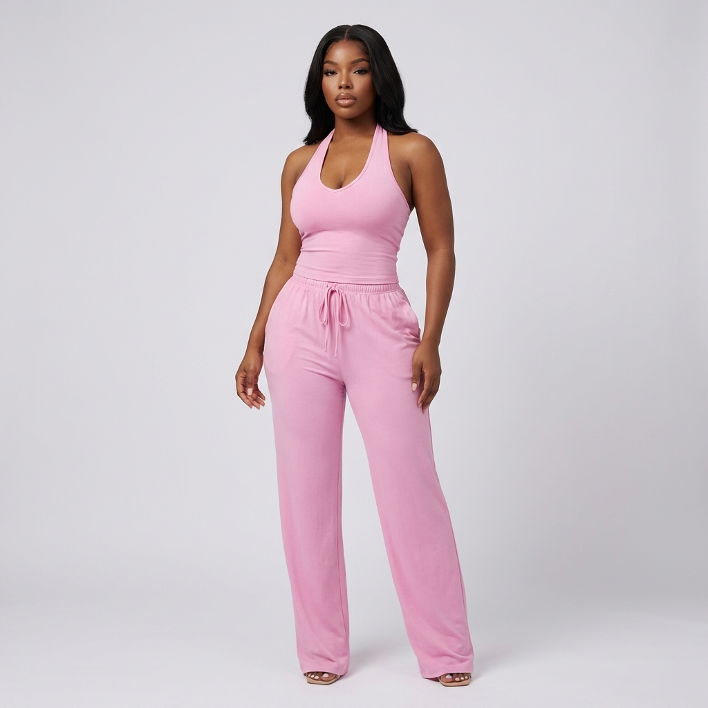 Women's Essential Halter Top and Wide-Leg Lounge Set