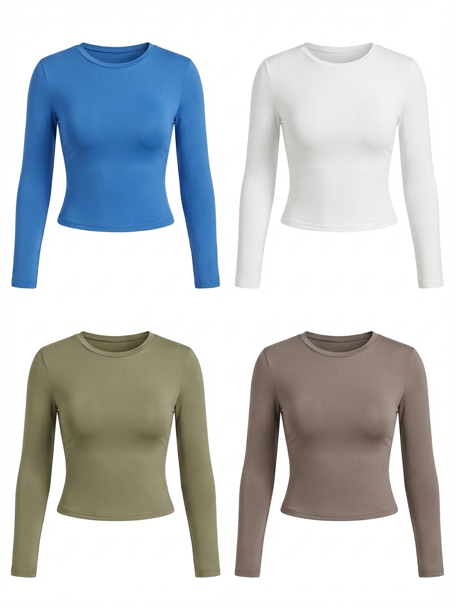 Women's Essential Long Sleeve Crew Neck Slim Fit Crop Top
