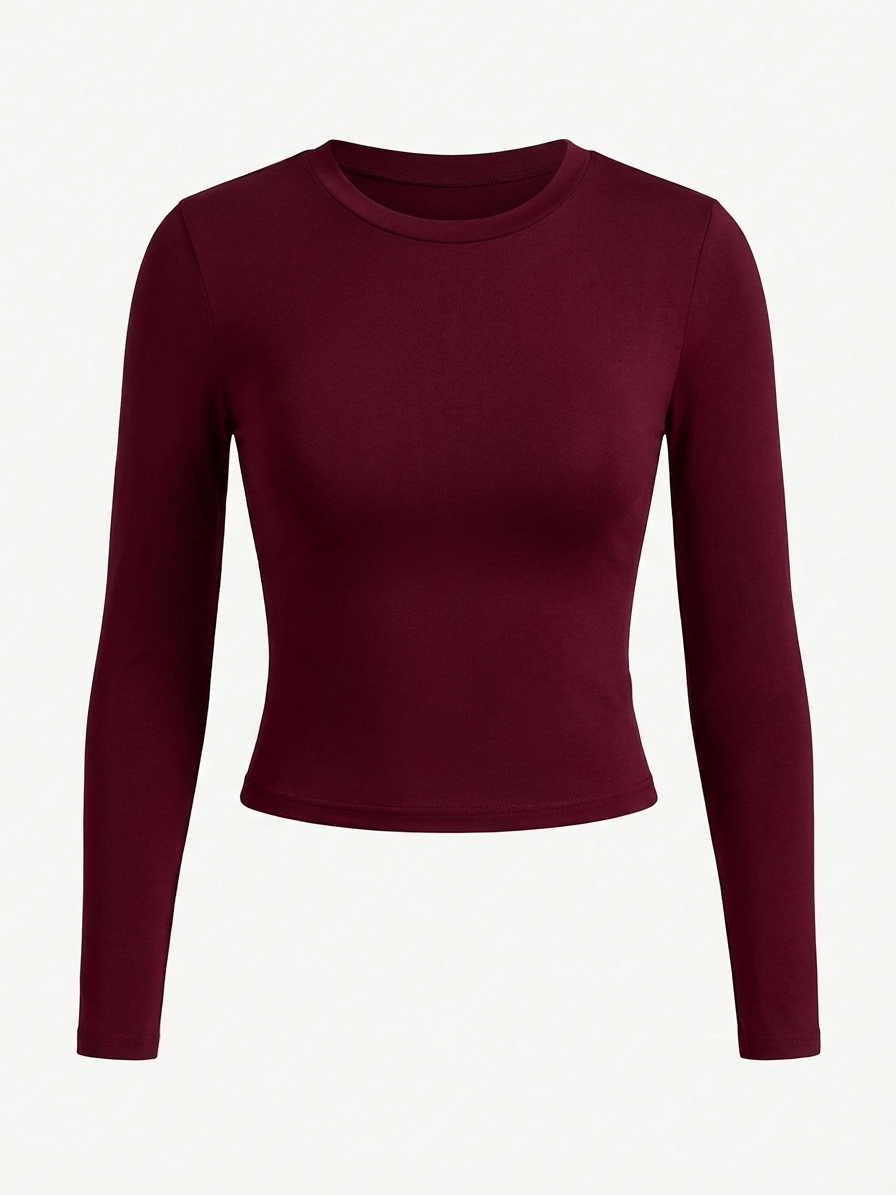 Women's Essential Long Sleeve Crew Neck Slim Fit Crop Top thumbnail 3