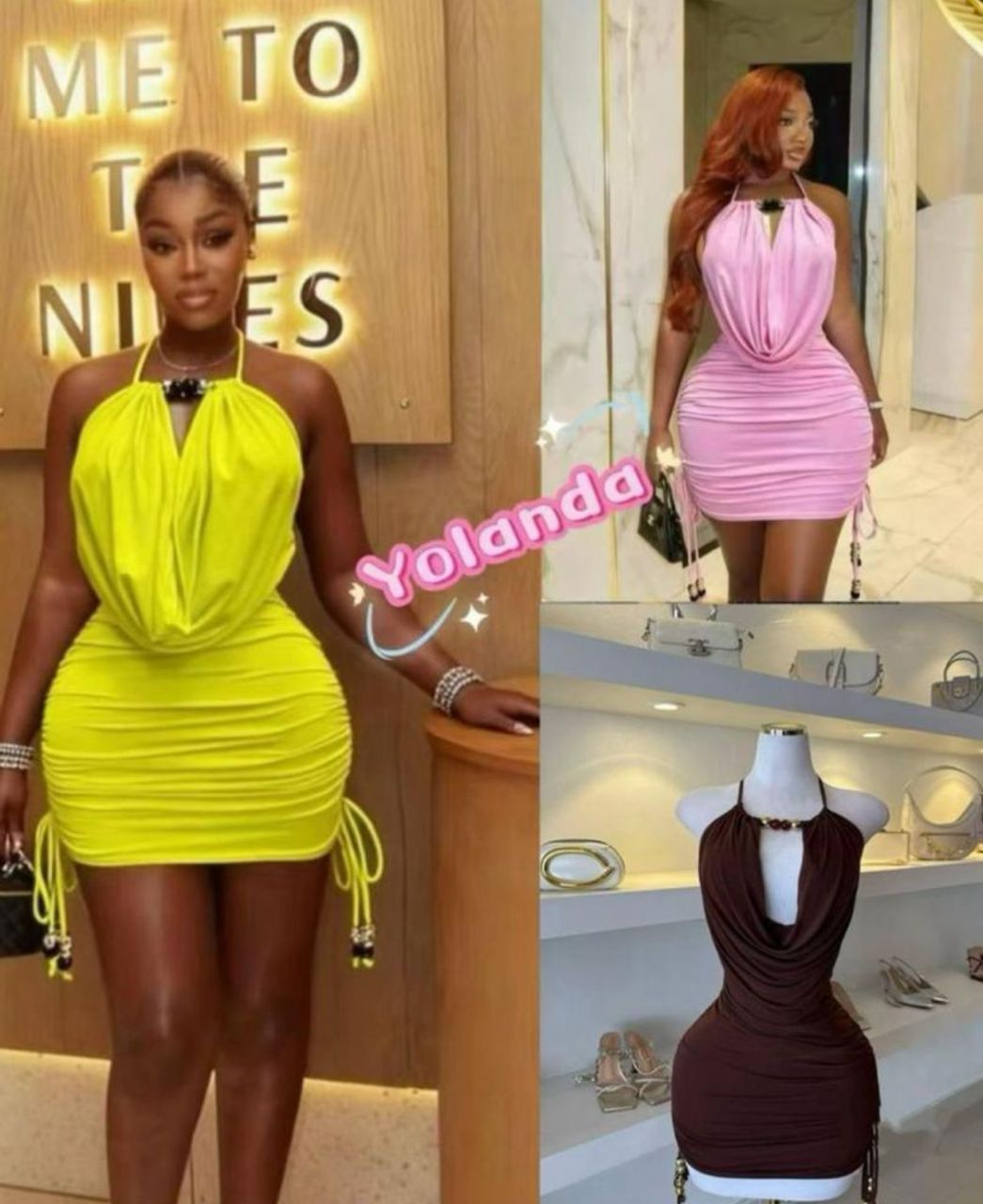 Yolanda Glamorous Halter Neck Ruched Mini Dress