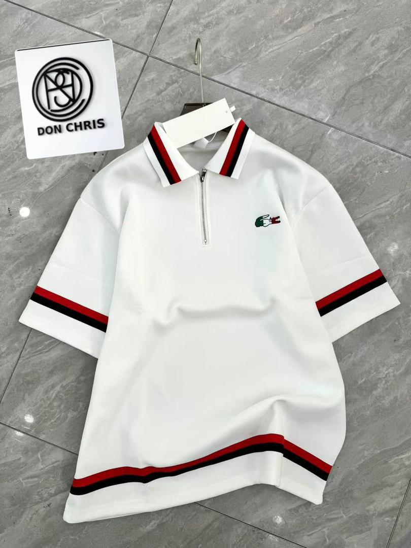 Premium Men's Quarter-Zip Polo Shirt with Striped Trim