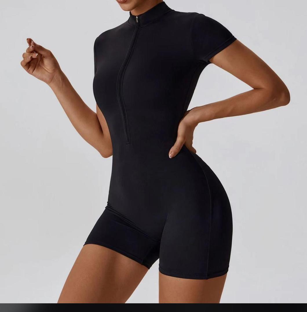 Women's Short Sleeve Zip-Front Athletic Romper