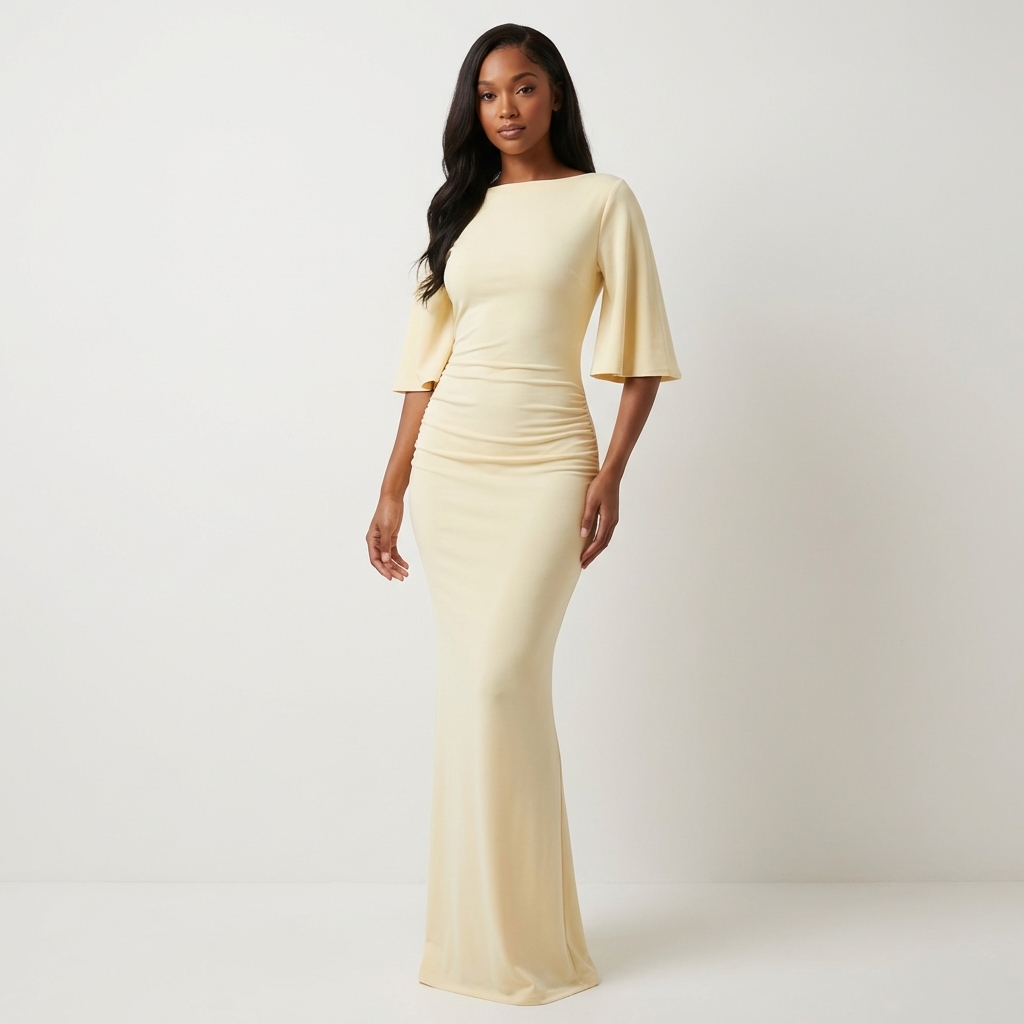 Elegant Asymmetric Draped Maxi Evening Gown with Side Slit