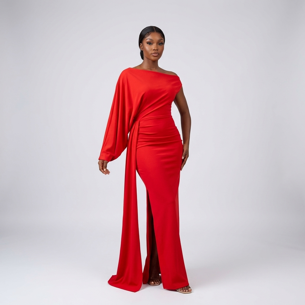 Elegant Asymmetric Draped Maxi Evening Gown with Side Slit thumbnail 3