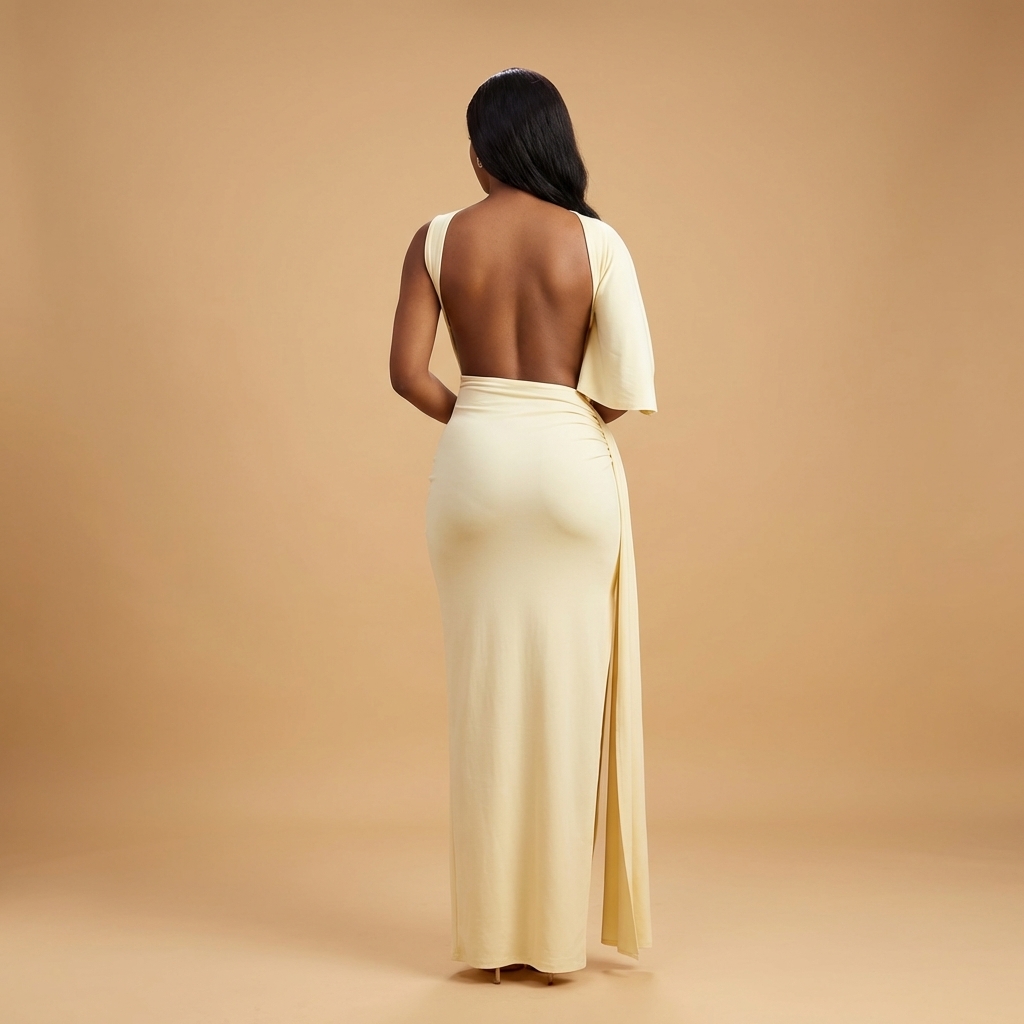 Elegant Asymmetric Draped Maxi Evening Gown with Side Slit thumbnail 4