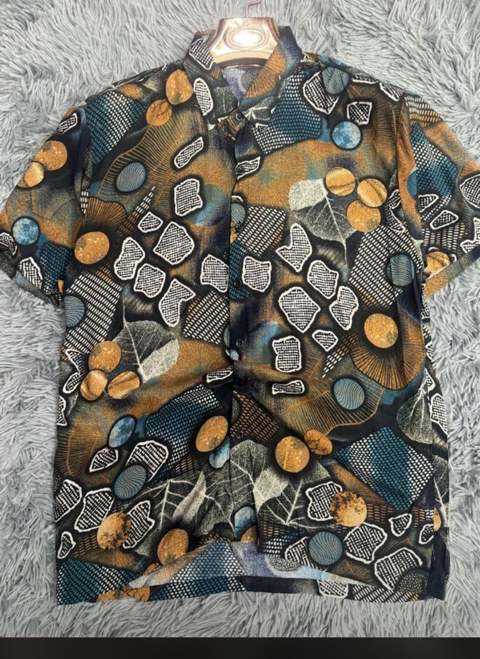 Men's Abstract Geometric Print Short Sleeve Button-Down Shirt