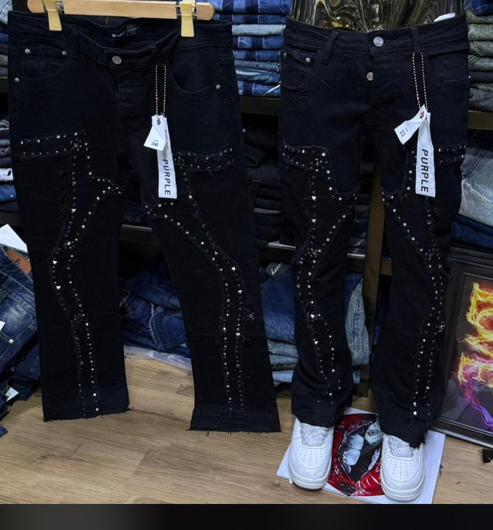 Purple Brand Studded Distressed Black Denim Jeans thumbnail 2