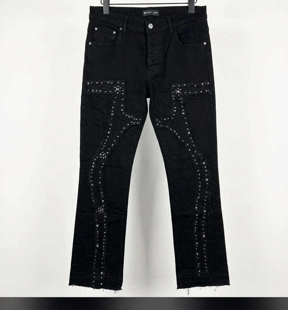 Purple Brand Studded Distressed Black Denim Jeans