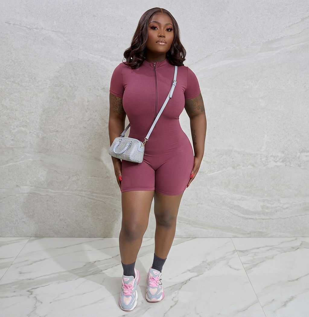 Women's Zip-Front Short Sleeve Romper