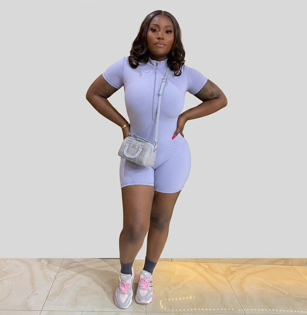 Women's Zip-Front Short Sleeve Romper thumbnail 2