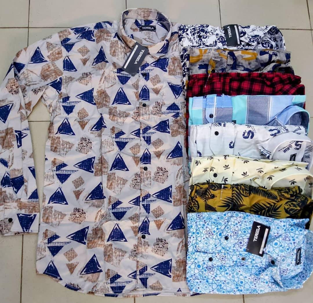 Men's Premium Geometric Pattern Long-Sleeve Button-Down Shirt